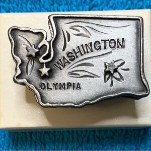 Vintage Washington State Souvenir Pin, Necklace, Earrings in Pewter Trinket Box